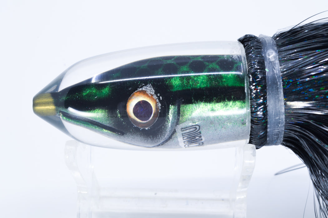 Tsutomu Lures Green Black Dots Fish Head Pau Hana Bullet 7" 4oz Strobez Black-Green