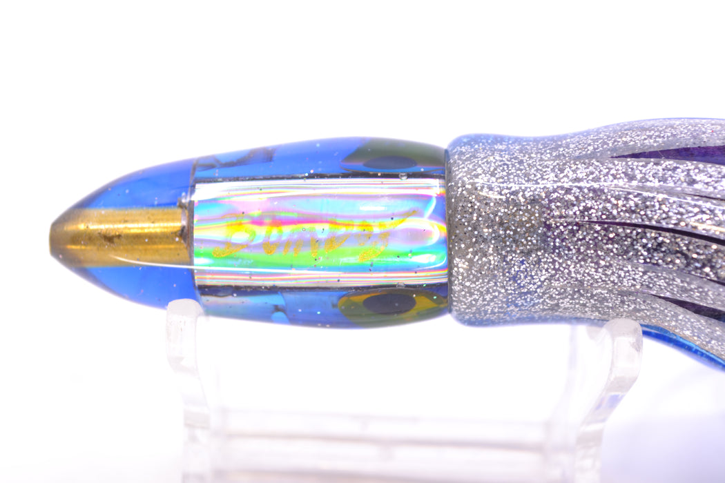 Bomboy Lures Blue-Purple Abalone Blue Back Mini Bomb 5" 2oz Skirted Blue-Silver