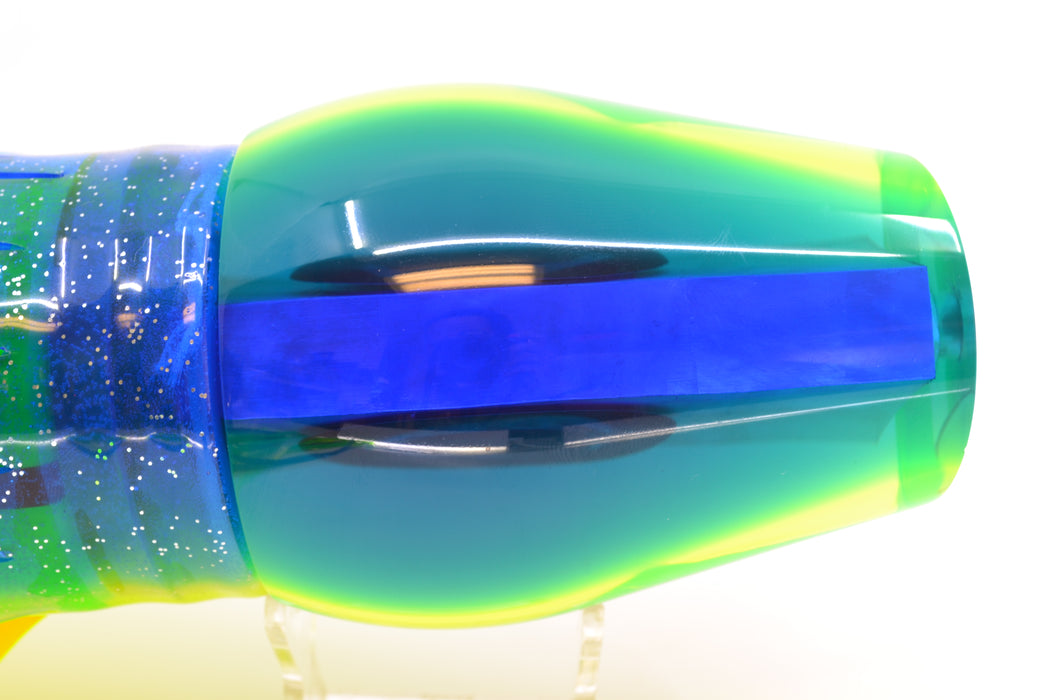 Moyes Lures Chartreuse MOP Blue Back Taxi Eyes Sumo Teaser 27oz Skirted Blue-Lumo