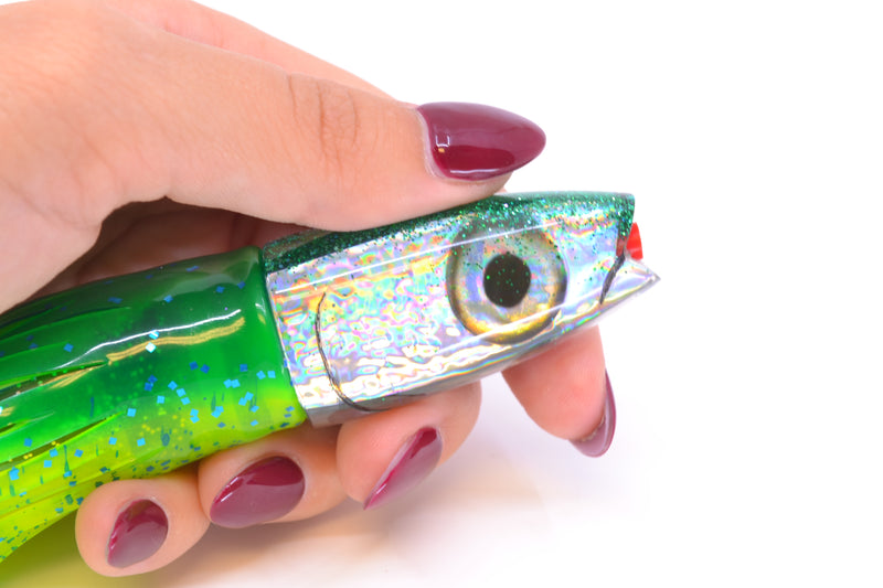Aloha Lures Silver Rainbow Green Back Small Super Ninja 7" 3.5oz Skirted Mahi