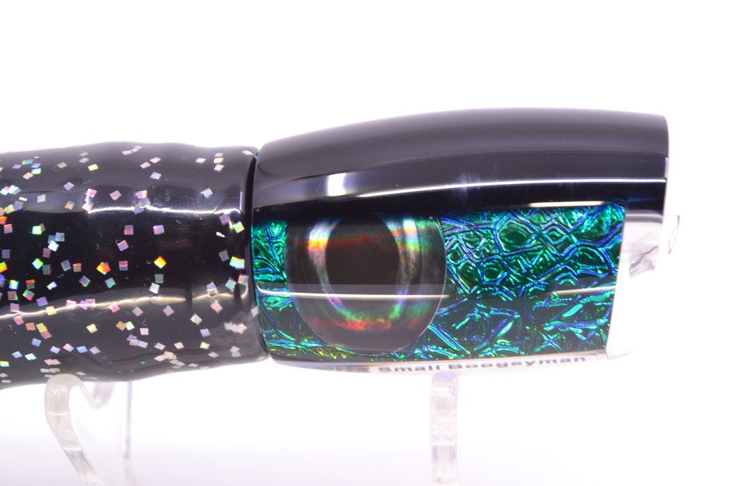 Moyes Lures Blue-Green Oil Slick Black Back Small Boogeyman 9" 3.5oz Skirted Black Aurora