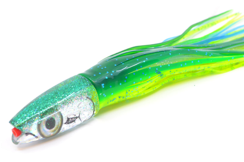 Aloha Lures Silver Rainbow Green Back Small Super Ninja 7" 3.5oz Skirted Mahi