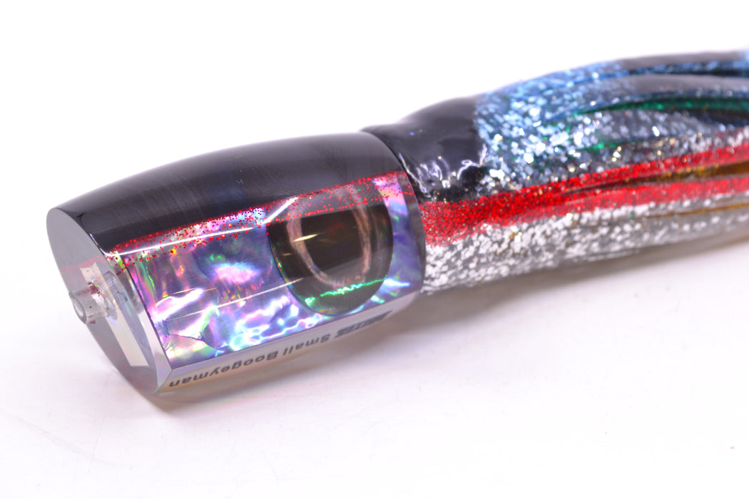 Moyes Lures Rainbow MOP Black-Red Back Small Boogeyman 9" 3.5oz Skirted Evil GZE