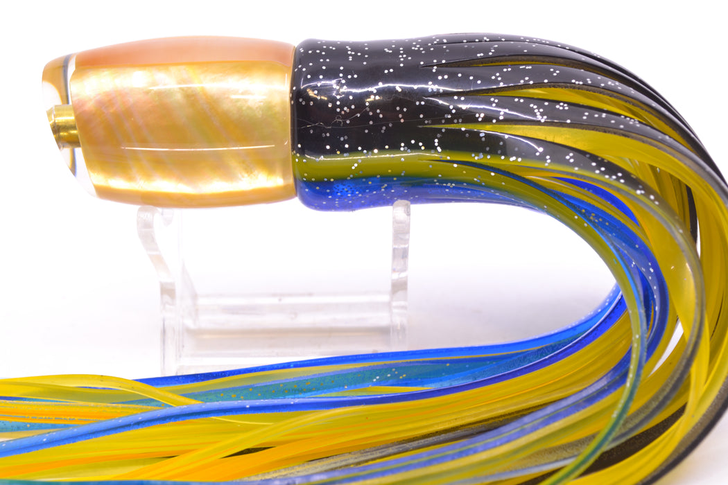 Crampton Baits Real Golden MOP Small DT 9" 4oz Skirted Black-Yellow-Blue