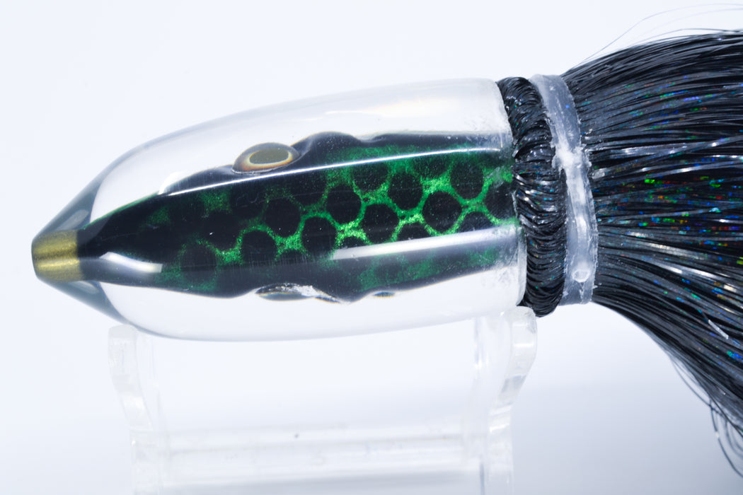 Tsutomu Lures Green Black Dots Fish Head Pau Hana Bullet 7" 4oz Strobez Black-Green