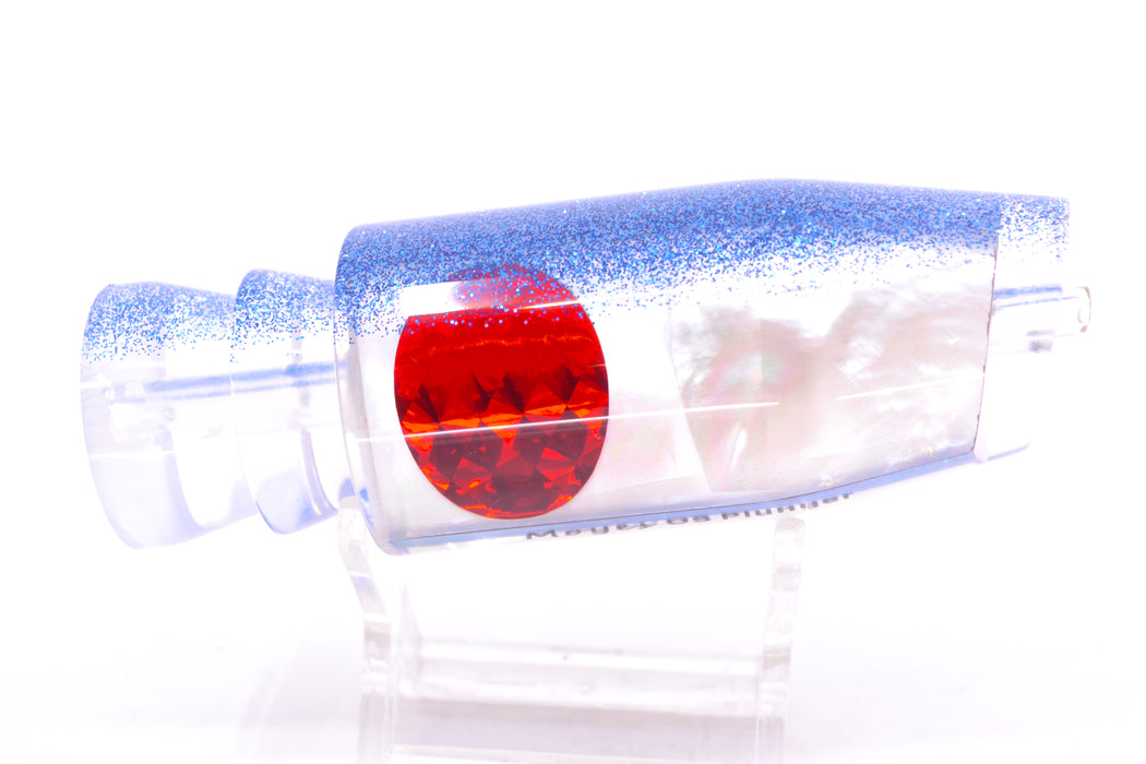 Moyes Lures White MOP Blue Glitter Back Red Eyes O.S. Plunger 12" 4.2oz GZE