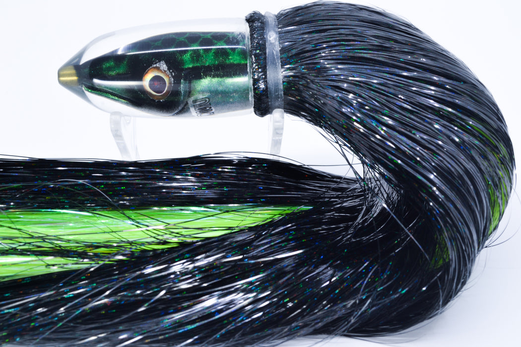 Tsutomu Lures Green Black Dots Fish Head Pau Hana Bullet 7" 4oz Strobez Black-Green
