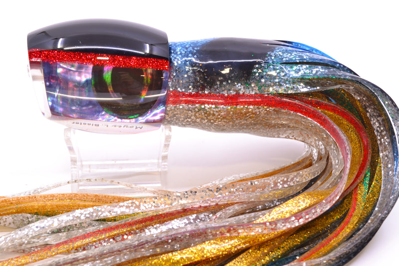 Moyes Lures Rainbow MOP Black-Red Back Large Blaster 14" 10.7oz Skirted Evil