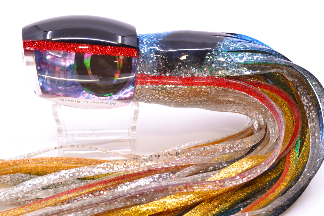 Moyes Lures Rainbow MOP Black-Red Back Large Blaster 14" 10.7oz Skirted Evil GZE