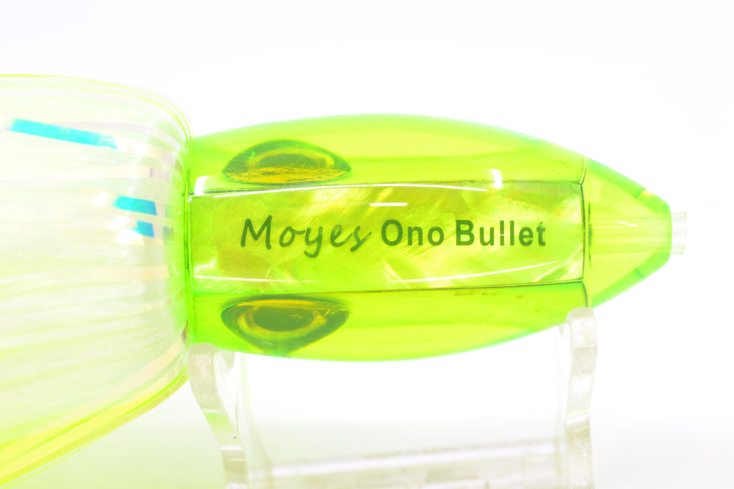 Moyes Lures Lime Green MOP Small Ono Bullet 7" 3.8oz Skirted Green-White Hair