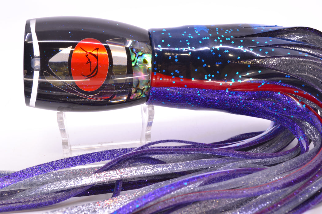 Bonze Lures Hydra Silver-Paua Fish Hercules 12" 9.6oz Skirted Black & Blue Bars-Purple