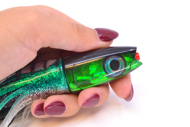 Aloha Lures Green Rainbow Black Back Small Super Ninja 7" 3.5oz Skirted Green Aurora