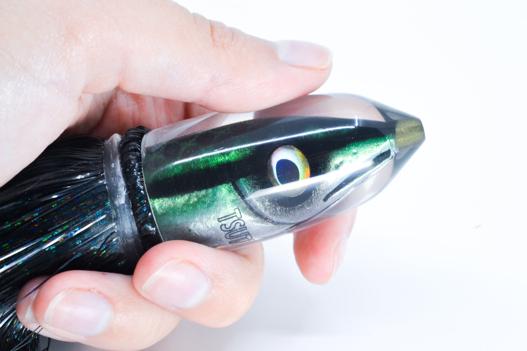 Tsutomu Lures Green Black Dots Fish Head Pau Hana Bullet 7" 4oz Strobez Black-Green