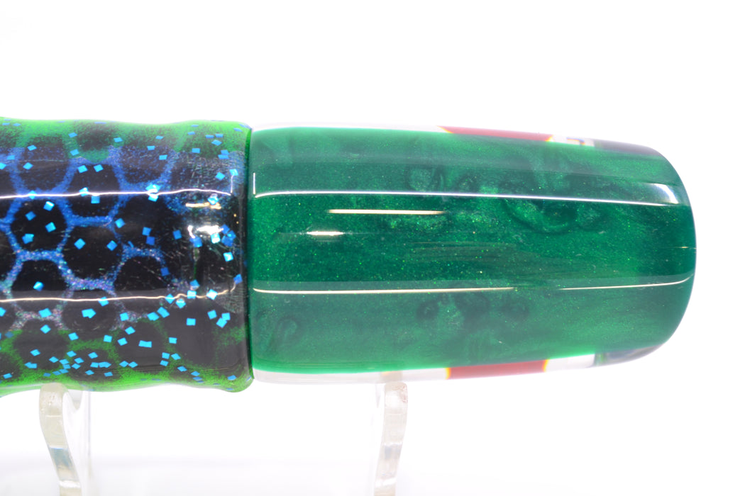 Koya Lures Clear Mirrored Green Back Red Eyes 614 9" 7oz Skirted Black Dots-Blue Dots GZE