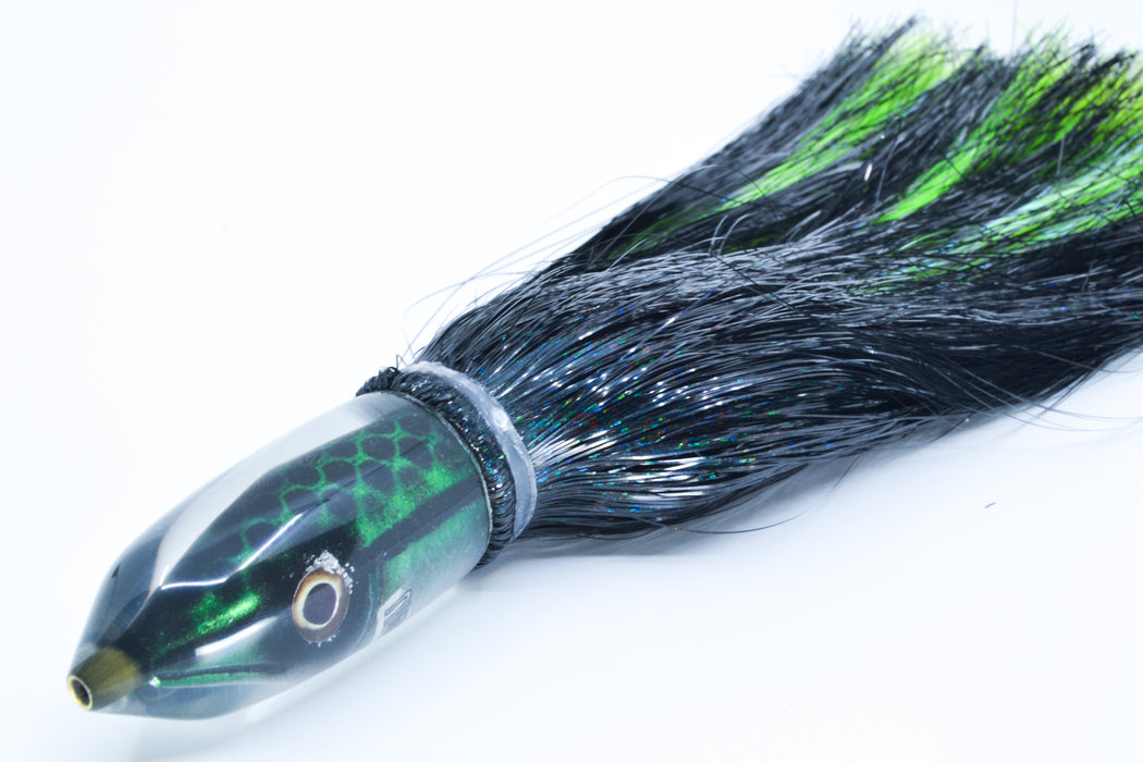 Tsutomu Lures Green Black Dots Fish Head Pau Hana Bullet 7" 4oz Strobez Black-Green