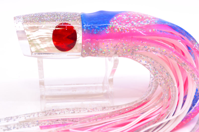 TANTRUM Lures White MOP Silver Back Red Eyes Small Bandit 7" 2.8oz Skirted Blue Bars