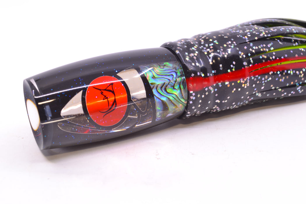 Bonze Lures Hydra Silver-Paua Fish Red Eyes BTK 10" 7oz Skirted Black/Rainbow