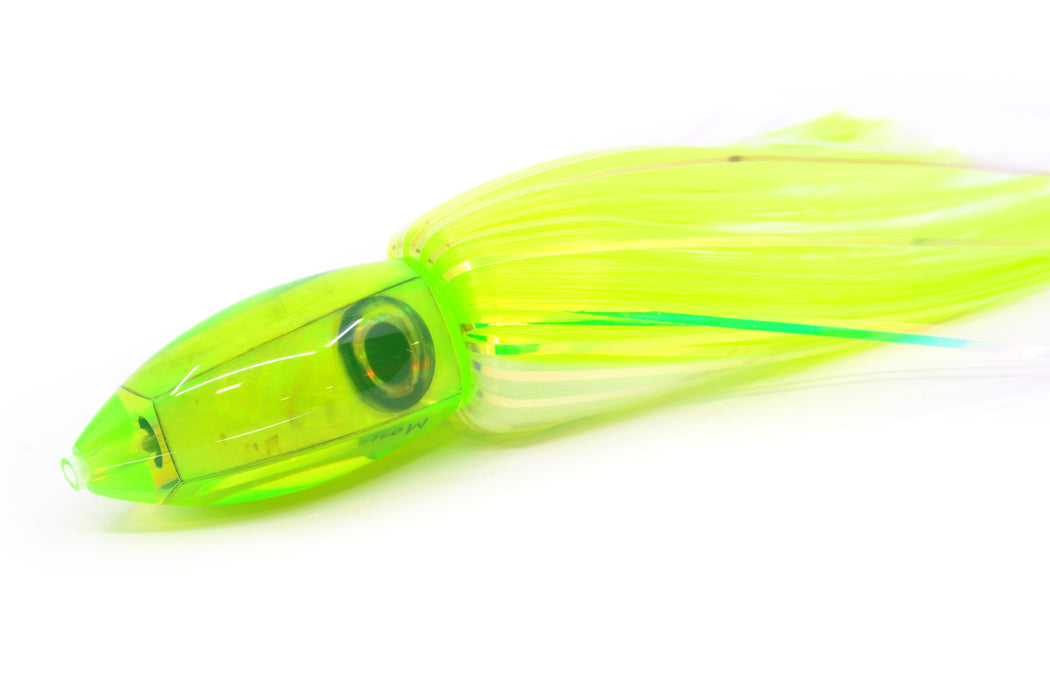 Moyes Lures Lime Green MOP Small Ono Bullet 7" 3.8oz Skirted Green-White Hair
