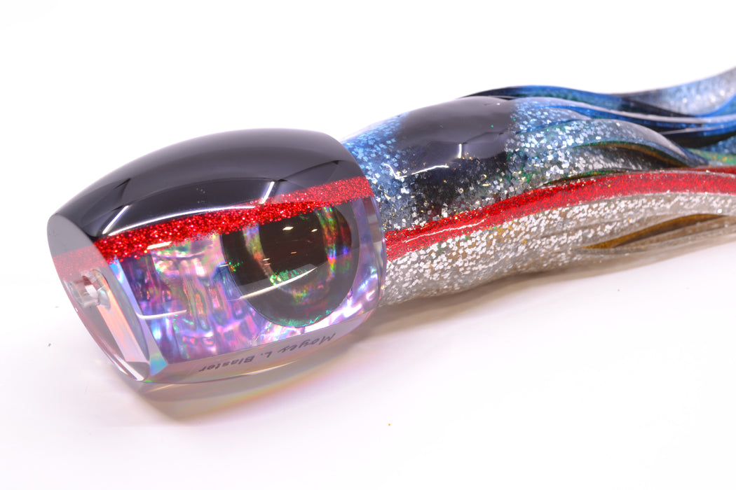 Moyes Lures Rainbow MOP Black-Red Back Large Blaster 14" 10.7oz Skirted Evil GZE