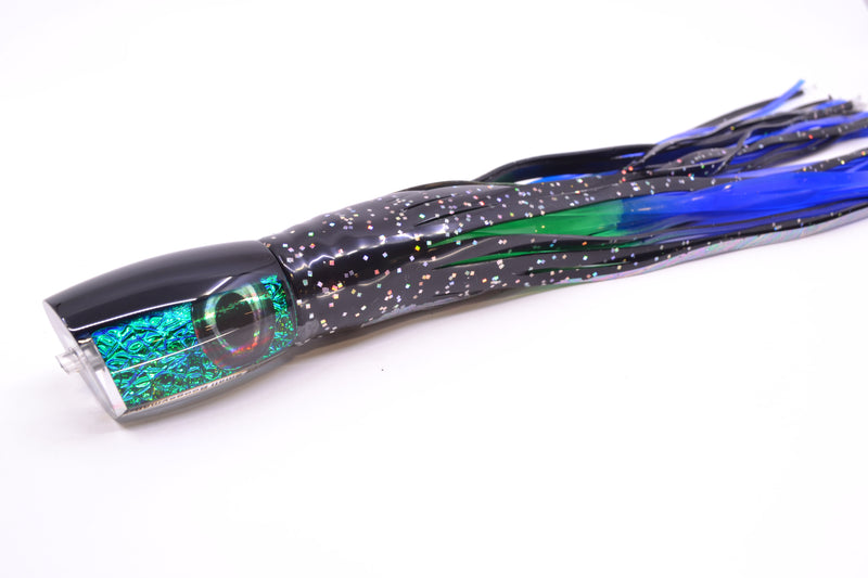 Moyes Lures Blue-Green Oil Slick Black Back Small Boogeyman 9" 3.5oz Skirted Black Aurora