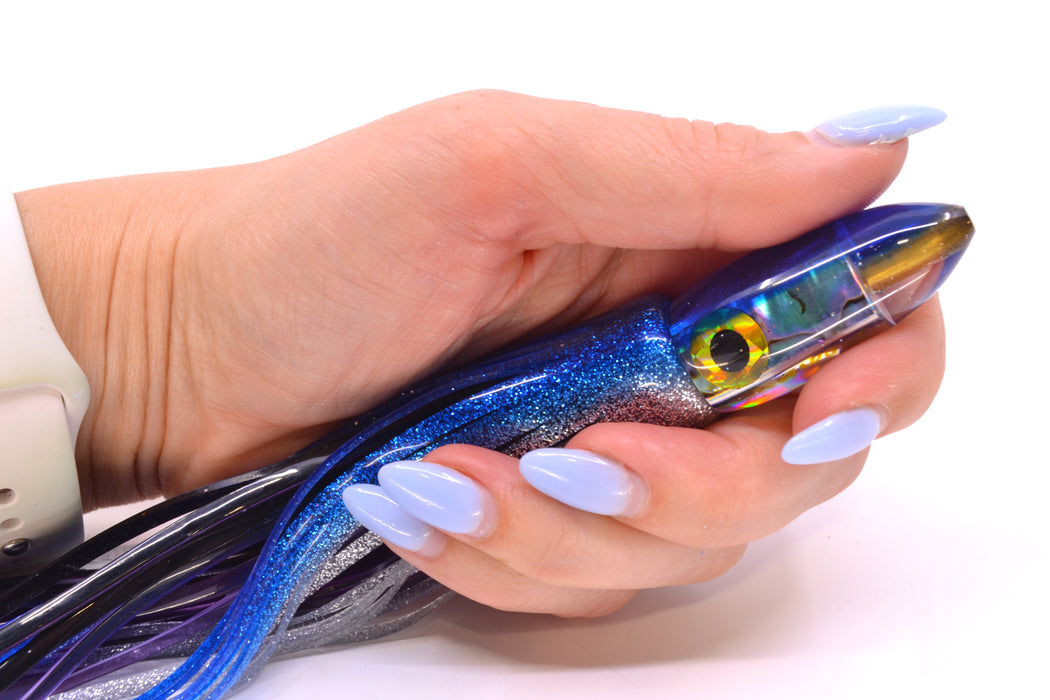 Bomboy Lures Blue-Purple Abalone Blue Back Mini Bomb 5" 2oz Skirted Blue-Silver