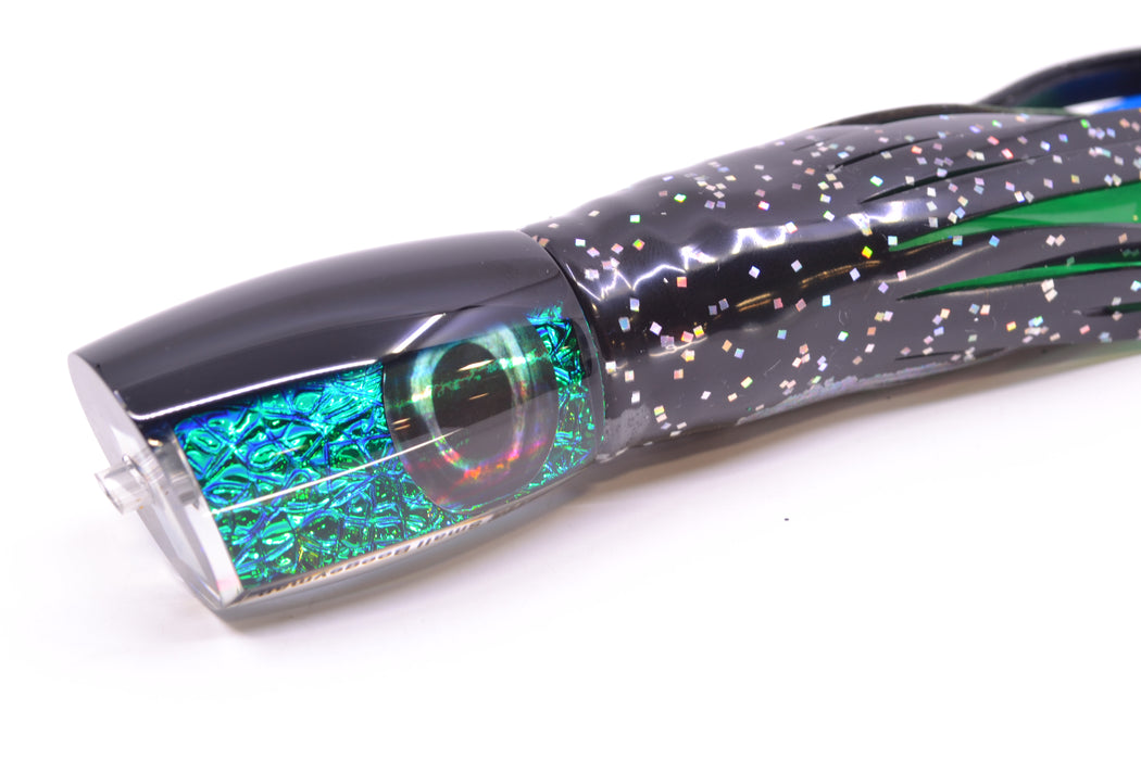 Moyes Lures Blue-Green Oil Slick Black Back Small Boogeyman 9" 3.5oz Skirted Black Aurora