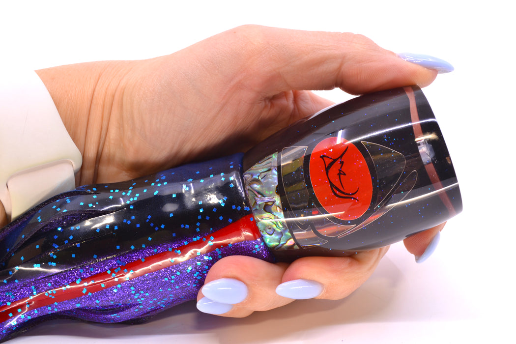 Bonze Lures Hydra Silver-Paua Fish Hercules 12" 9.6oz Skirted Black & Blue Bars-Purple