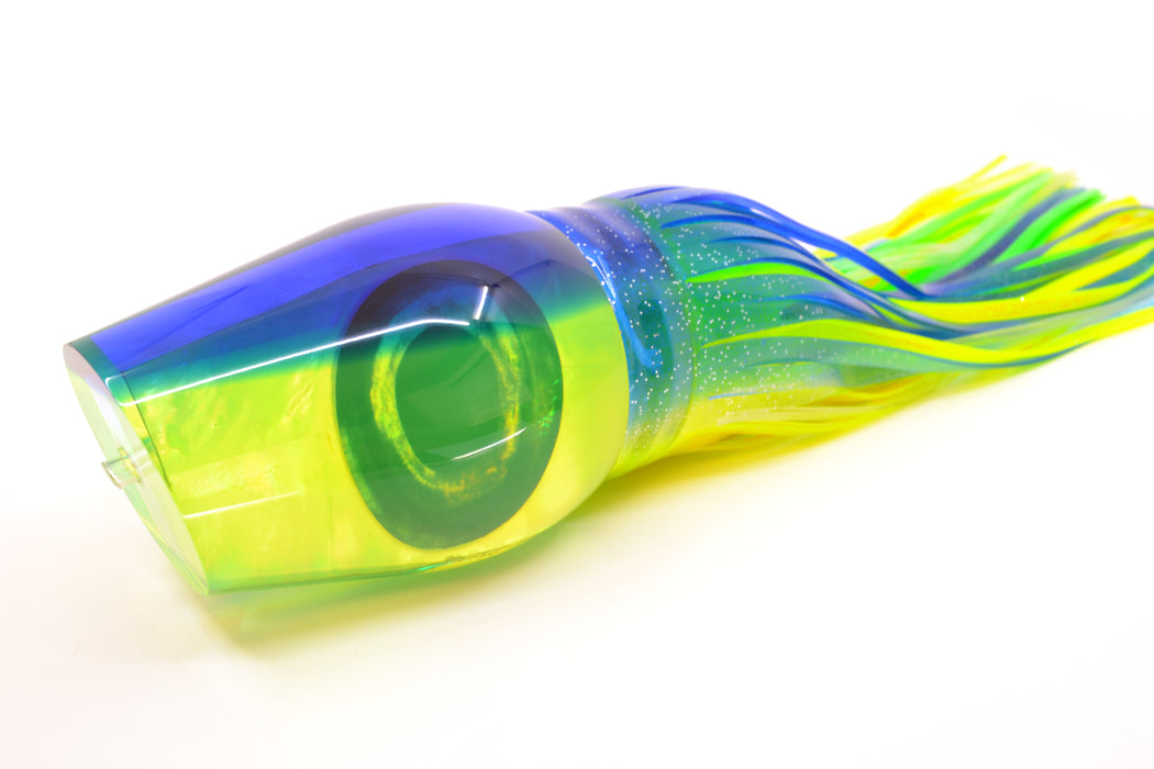 Moyes Lures Chartreuse MOP Blue Back Taxi Eyes Sumo Teaser 27oz Skirted Blue-Lumo