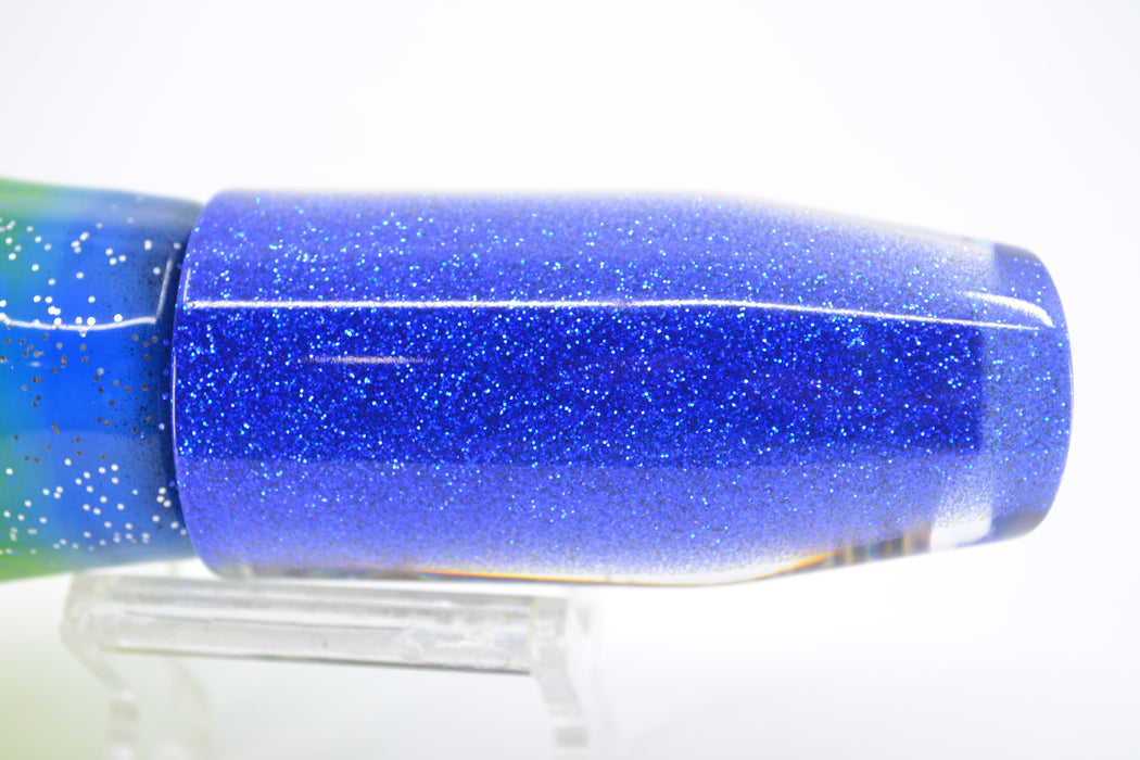 Moyes Lures Salt & Pepper Blue Glitter Back O.S. Plunger 12" 7oz Skirted Blue-Rainbow