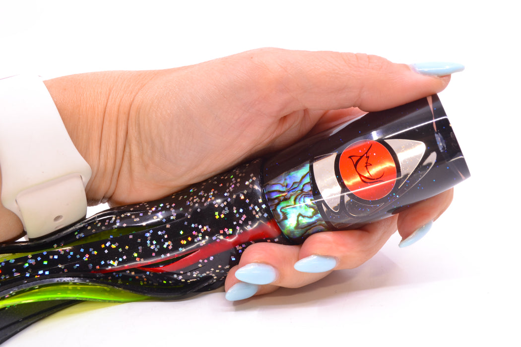 Bonze Lures Hydra Silver-Paua Fish Red Eyes BTK 10" 7oz Skirted Black/Rainbow