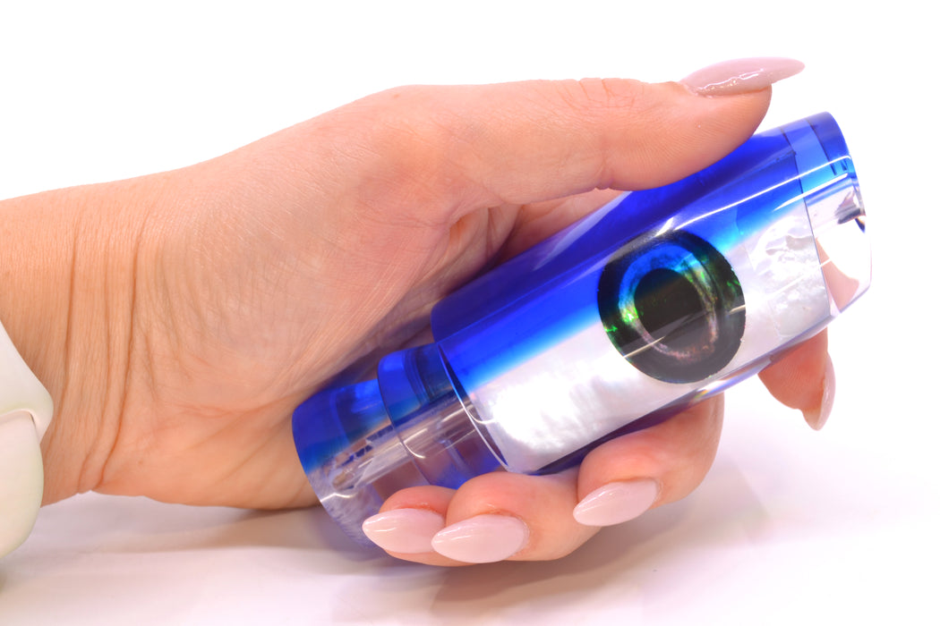 Moyes Lures White MOP Blue Back Taxi Eyes Davey Boy 12" 5oz