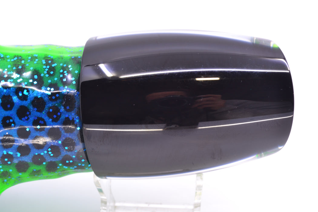 Moyes Lures Green MOP Black Back XL J-Boy Teaser 18.2oz Skirted Black Dots-Blue Dots