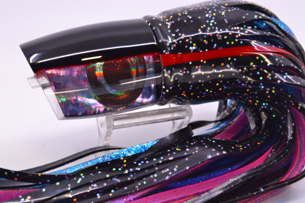 Moyes Lures Rainbow MOP Black-Red Back Taxi Eyes Hannibal 14" 9oz Skirted Black