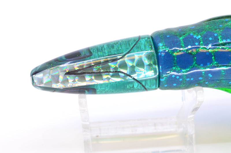 Aloha Lures Green Rainbow Green Back Small Super Ninja 7" 3.5oz Skirted Black Dots-Blue Dots