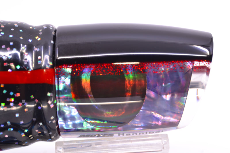 Moyes Lures Rainbow MOP Black-Red Back Taxi Eyes Hannibal 14" 9oz Skirted Black