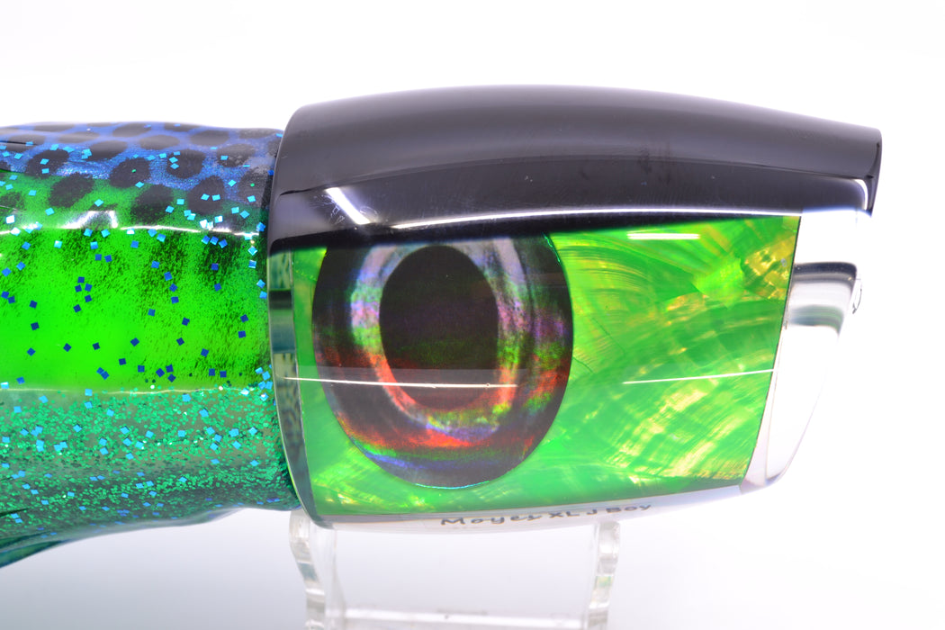 Moyes Lures Green MOP Black Back XL J-Boy Teaser 18.2oz Skirted Black Dots-Blue Dots