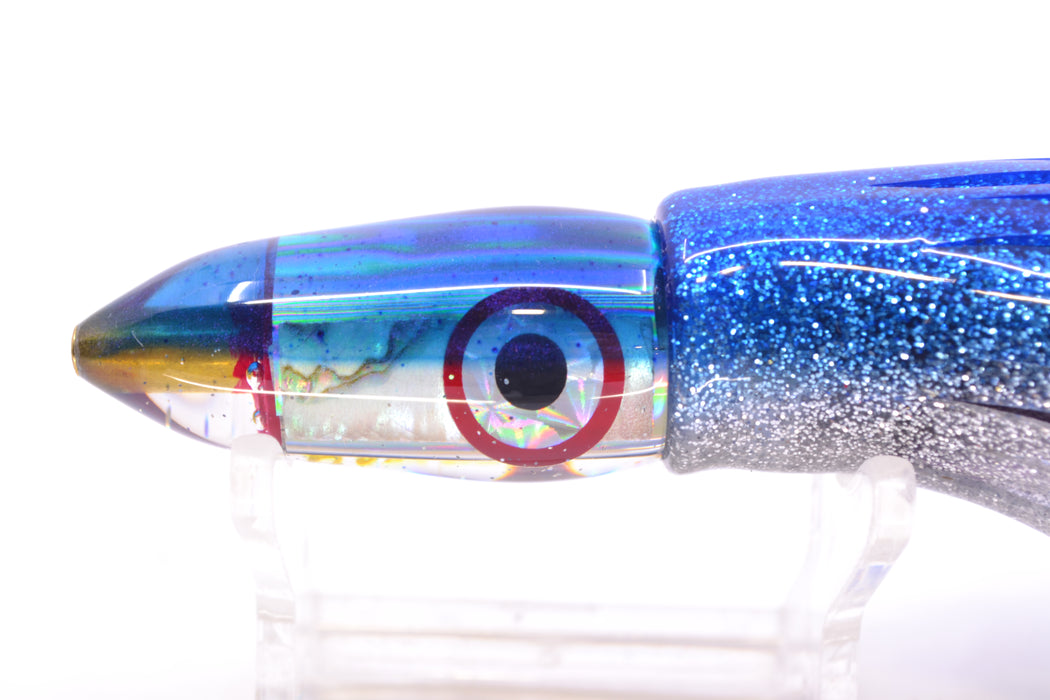Bomboy Lures White Abalone Blue Back Black-Silver-Red Eyes Mini Bomb 5" 2oz Skirted