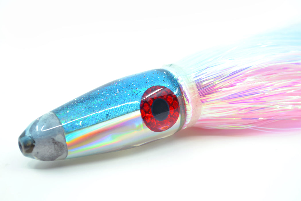 Kona Custom Lures Chrome Rainbow Ice Blue Glittered Back Bullet 9" 5.9oz Flashabou