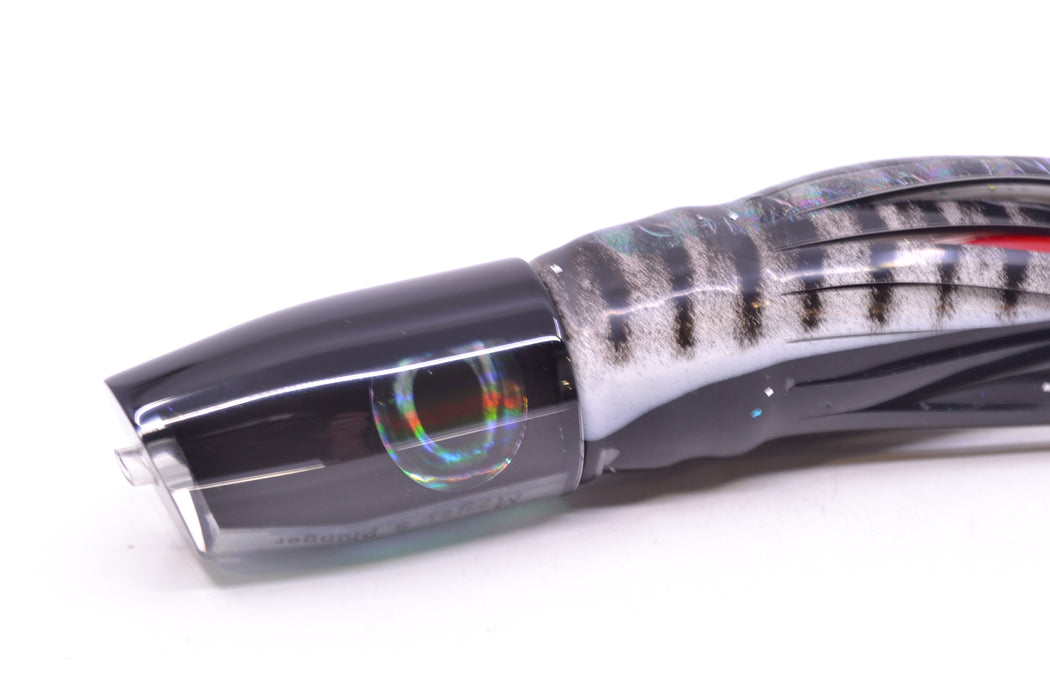 Moyes Lures Black Pearl Black Back Small Plunger 9" 5oz Skirted White Aurora-Black GZE