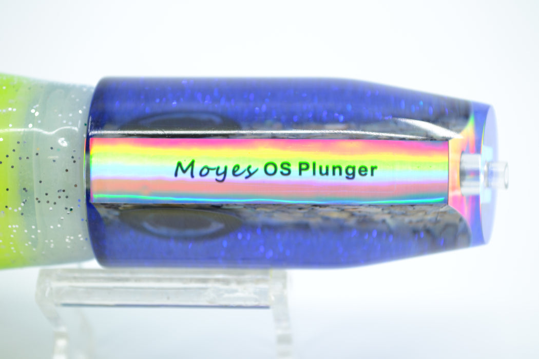 Moyes Lures Salt & Pepper Blue Glitter Back O.S. Plunger 12" 7oz Skirted Blue-Rainbow