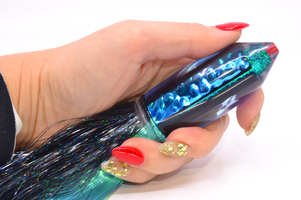 Aloha Lures Blue-Ice Blue Dichro Turquoise Rainbow Deep Six 9" 6oz Strobez Black-Ice Blue GZE