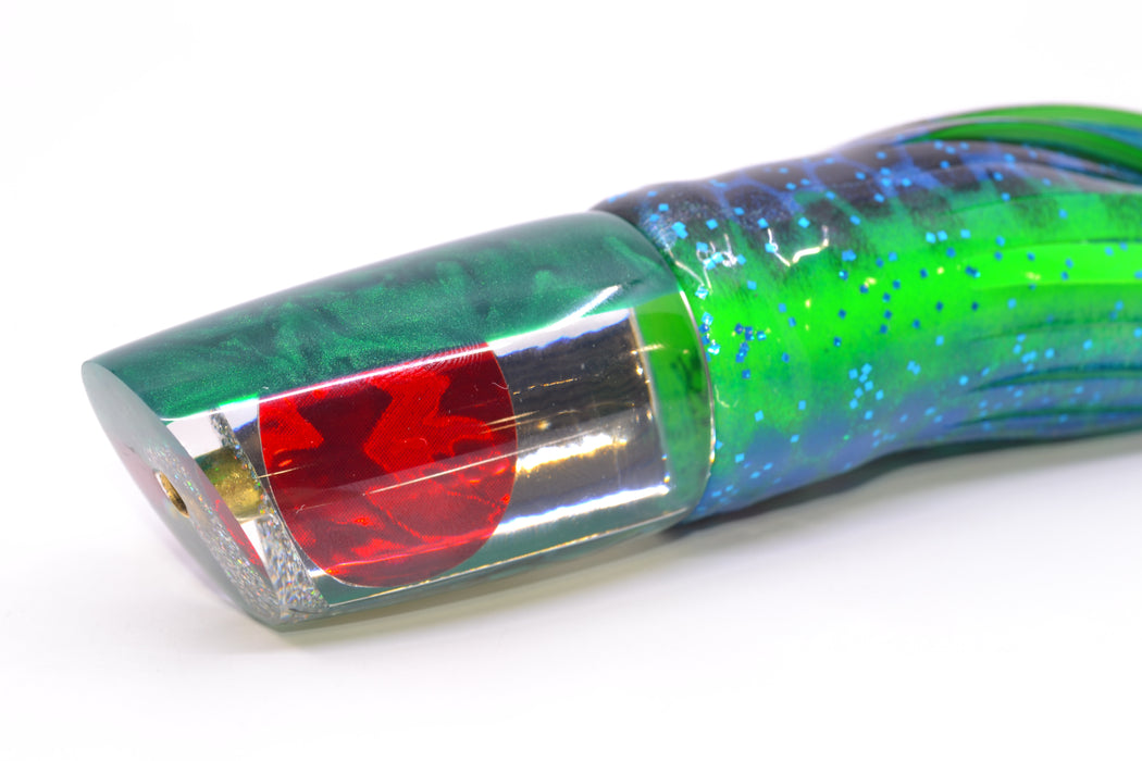 Koya Lures Clear Mirrored Green Back Red Eyes 614 9" 7oz Skirted Black Dots-Blue Dots GZE