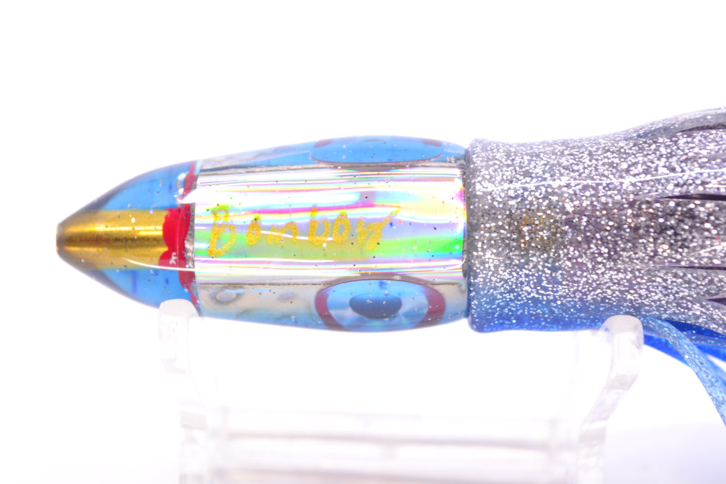 Bomboy Lures White Abalone Blue Back Black-Silver-Red Eyes Mini Bomb 5" 2oz Skirted