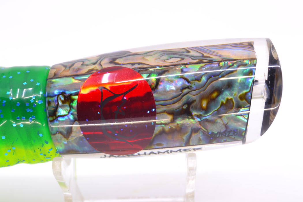 Bonze Lures Paua Shell Red Eyes Jackhammer 10" 8.5oz Skirted Green-Chartreuse