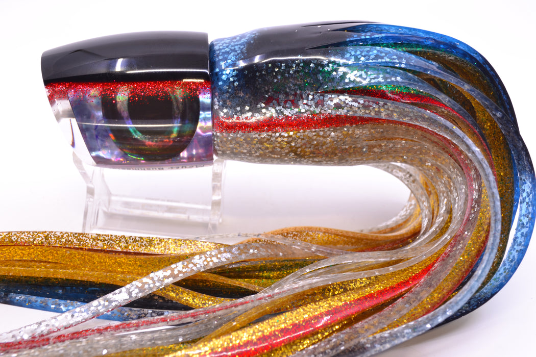 Moyes Lures Rainbow MOP Black-Red Back Taxi Eyes Bushmaster 12" 10oz Skirted Evil