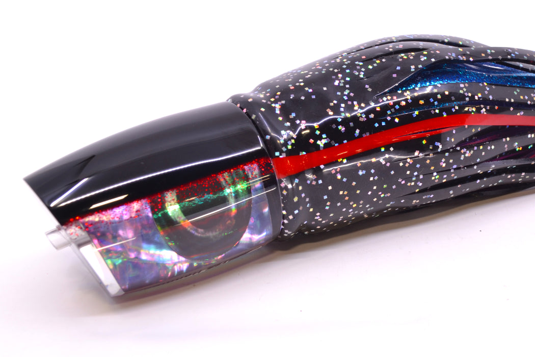 Moyes Lures Rainbow MOP Black-Red Back Taxi Eyes Hannibal 14" 9oz Skirted Black