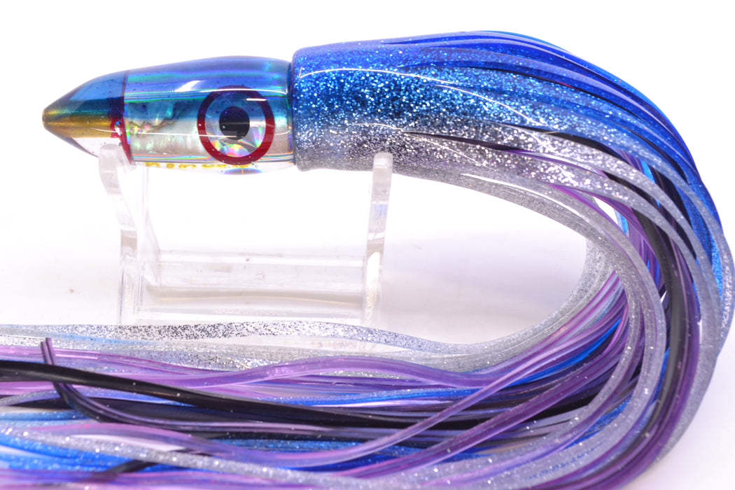 Bomboy Lures White Abalone Blue Back Black-Silver-Red Eyes Mini Bomb 5" 2oz Skirted