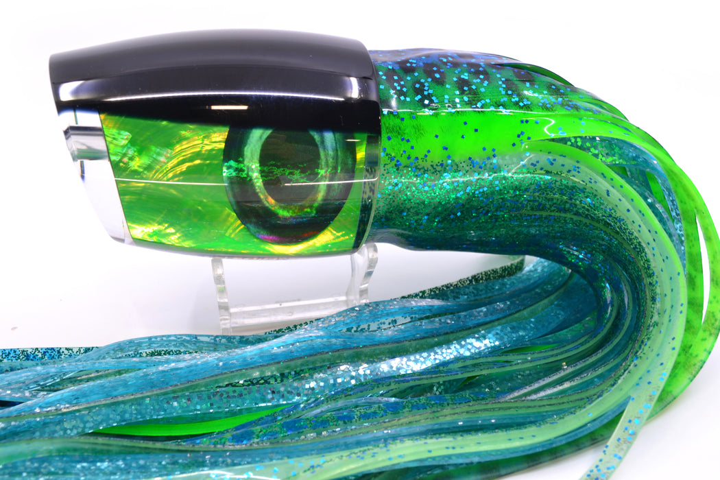 Moyes Lures Green MOP Black Back XL J-Boy Teaser 18.2oz Skirted Black Dots-Blue Dots