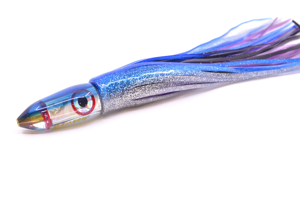 Bomboy Lures White Abalone Blue Back Black-Silver-Red Eyes Mini Bomb 5" 2oz Skirted