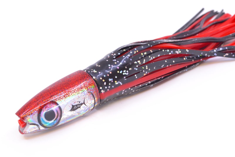 Aloha Lures Silver Rainbow Red Back Small Super Ninja 7" 3.5oz Skirted Black/Red